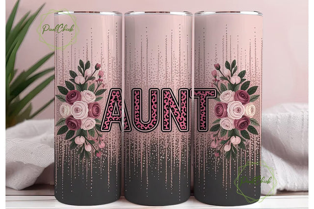 Aunt Floral Leopard 20oz Tumbler Wrap Sublimation PixelChick 