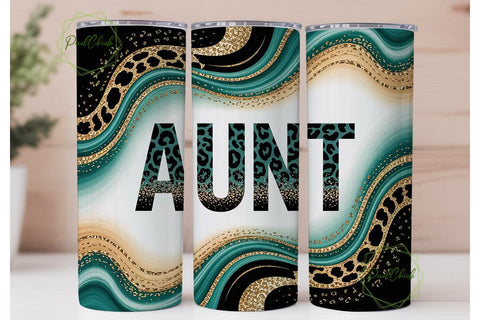 Aunt Leopard Glitter 20oz Tumbler Wrap Sublimation PixelChick 