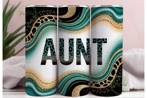 Aunt Leopard Glitter 20oz Tumbler Wrap Sublimation PixelChick 