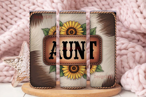 Aunt Sunflower Cowhide 20oz Tumbler Wrap Sublimation DesignSVG 