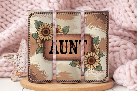 Aunt Sunflower Cowhide 20oz Tumbler Wrap Sublimation DesignSVG 