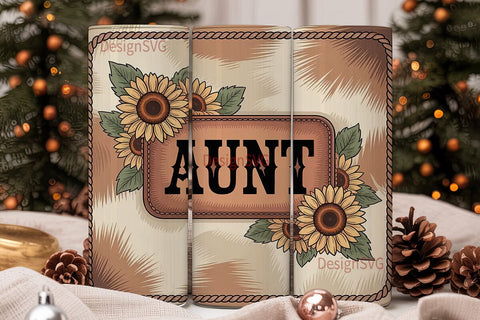 Aunt Sunflower Cowhide 20oz Tumbler Wrap Sublimation DesignSVG 