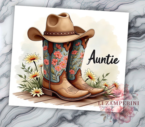 Auntie Cowgirl 20 oz Skinny Tumbler Sublimation Design, Straight & Tapered Tumbler Png, Country Western Rustic Tumbler Png, Digital Download PNG Sublimation Li Zamperini 