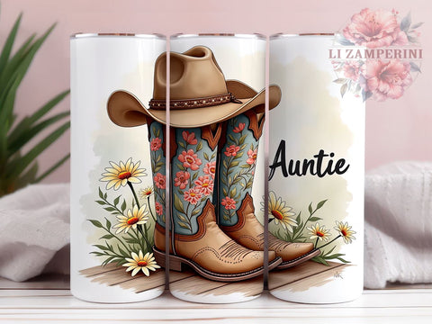 Auntie Cowgirl 20 oz Skinny Tumbler Sublimation Design, Straight & Tapered Tumbler Png, Country Western Rustic Tumbler Png, Digital Download PNG Sublimation Li Zamperini 