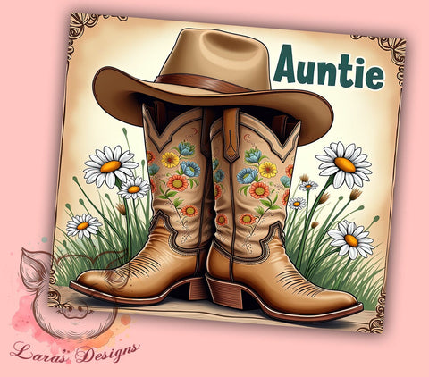 Auntie Cowgirl 20 oz Skinny Tumbler Sublimation Design, Straight & Tapered Tumbler Png, Cowboy Boots Hat Tumbler Png, Digital Download PNG Sublimation Lara' s Designs 