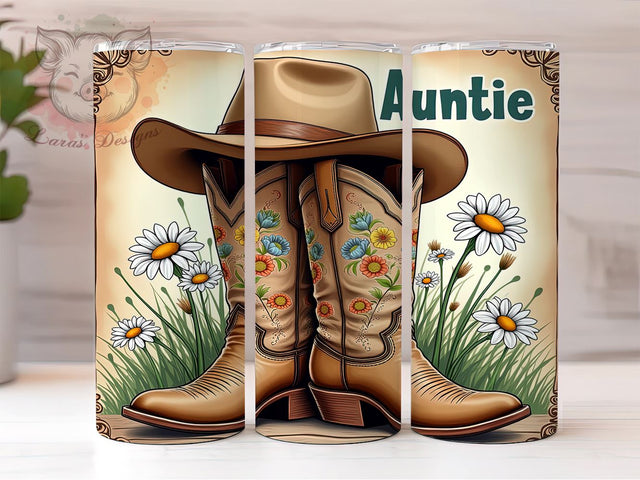 Auntie Cowgirl 20 oz Skinny Tumbler Sublimation Design, Straight & Tapered Tumbler Png, Cowboy Boots Hat Tumbler Png, Digital Download PNG Sublimation Lara' s Designs 