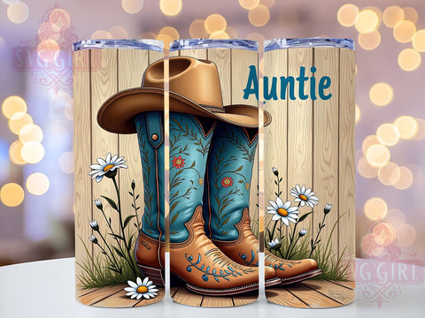 Auntie Cowgirl 20oz Tumbler Wrap Sublimation Design, Straight Tapered Tumbler Wrap, Cowboy Boots Hat Tumbler Png, Instant Digital Download Sublimation SvggirlplusArt 