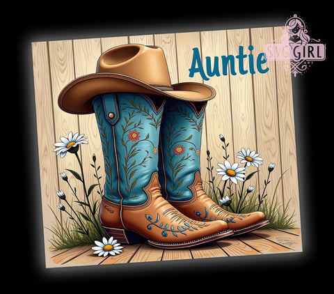 Auntie Cowgirl 20oz Tumbler Wrap Sublimation Design, Straight Tapered Tumbler Wrap, Cowboy Boots Hat Tumbler Png, Instant Digital Download Sublimation SvggirlplusArt 