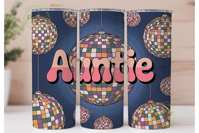 Auntie Disco Ball 20oz Tumbler Wrap Sublimation PixelChick 