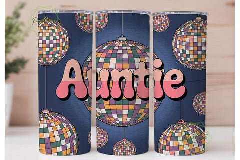 Auntie Disco Ball 20oz Tumbler Wrap Sublimation PixelChick 