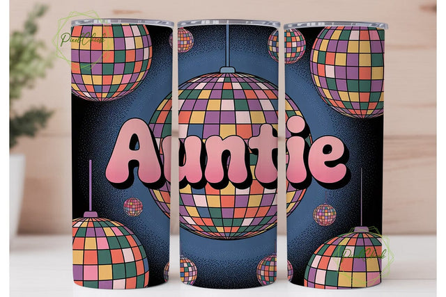 Auntie Disco Ball 20oz Tumbler Wrap Sublimation PixelChick 