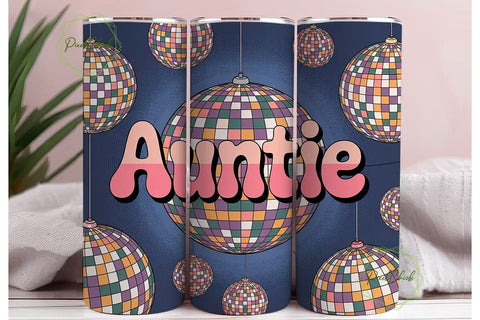 Auntie Disco Ball 20oz Tumbler Wrap Sublimation PixelChick 