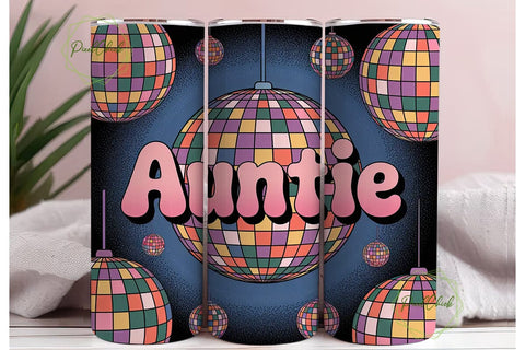 Auntie Disco Ball 20oz Tumbler Wrap Sublimation PixelChick 
