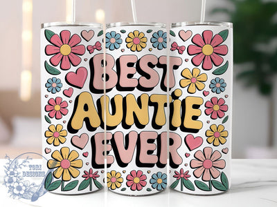 Auntie Floral Gift 20oz Tumbler, Floral Print, Loving Design, Family Theme, 20oz Sublimation, PNG Design, Stylish Tumbler Sublimation ToriDesigns 