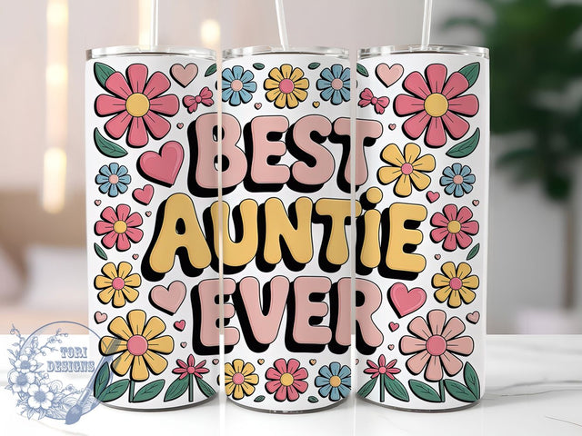 Auntie Floral Gift 20oz Tumbler, Floral Print, Loving Design, Family Theme, 20oz Sublimation, PNG Design, Stylish Tumbler Sublimation ToriDesigns 