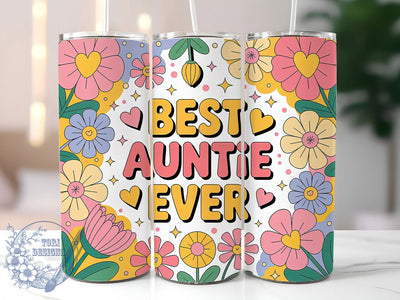 Auntie Floral Gift 20oz Tumbler, Floral Print, Loving Design, Family Theme, 20oz Sublimation, PNG Design, Stylish Tumbler Sublimation ToriDesigns 