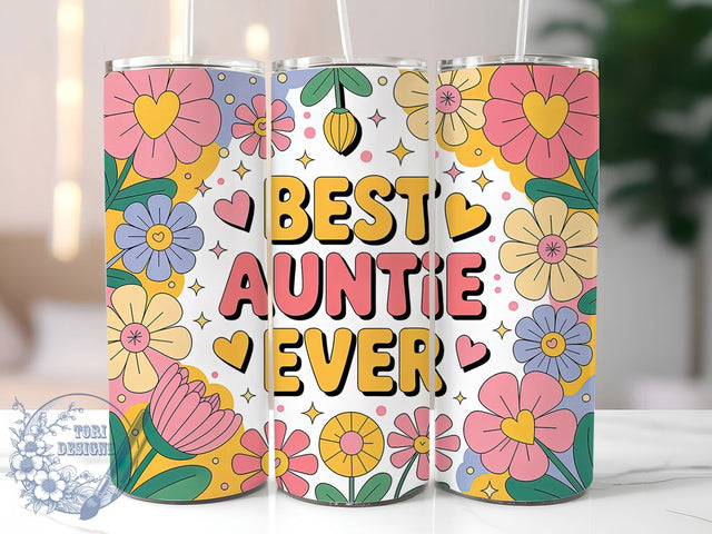 Auntie Floral Gift 20oz Tumbler, Floral Print, Loving Design, Family Theme, 20oz Sublimation, PNG Design, Stylish Tumbler Sublimation ToriDesigns 