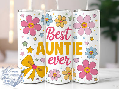 Auntie Floral Gift 20oz Tumbler, Floral Print, Loving Design, Family Theme, 20oz Sublimation, PNG Design, Stylish Tumbler Sublimation ToriDesigns 