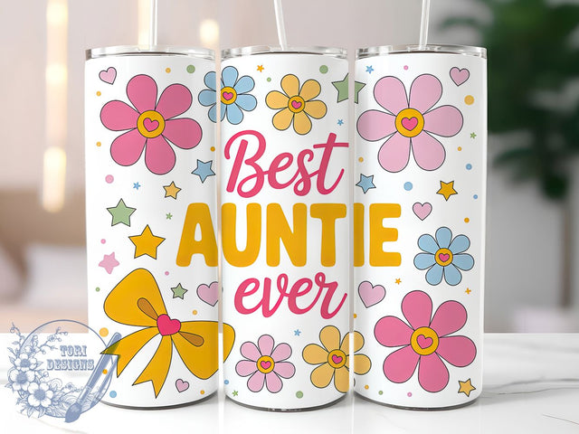 Auntie Floral Gift 20oz Tumbler, Floral Print, Loving Design, Family Theme, 20oz Sublimation, PNG Design, Stylish Tumbler Sublimation ToriDesigns 