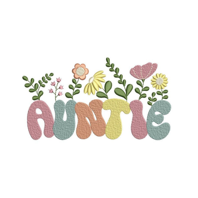 Auntie Flower Embroidery Design, Groovy Aunt Embroidery Design, 3 sizes, Instant Download Embroidery/Applique DESIGNS Nino Nadaraia 