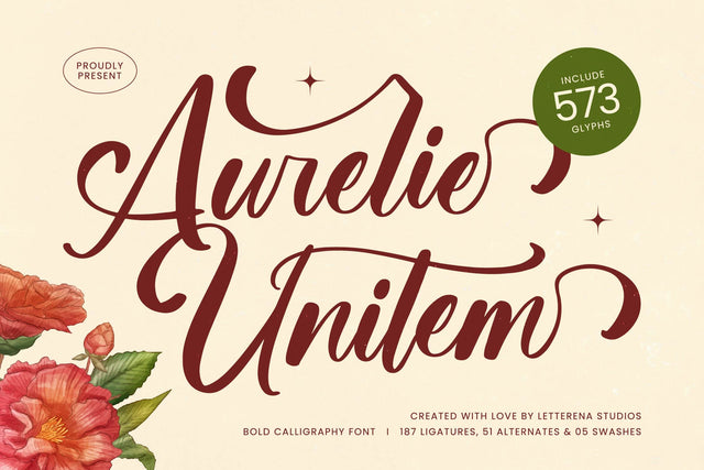 Aurelie Unitem - Bold Calligraphy Font Font Letterena Studios 