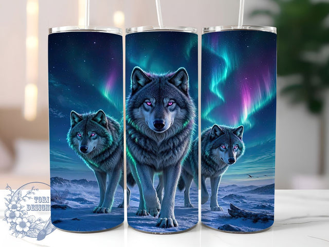 Aurora Alpha Wolves 20oz Tumbler, Alpha Wolves, Aurora Style, Night Sky Theme, Sublimation Wrap, 20oz Tumbler, Mystical Aesthetic, Wild Spirit Sublimation ToriDesigns 