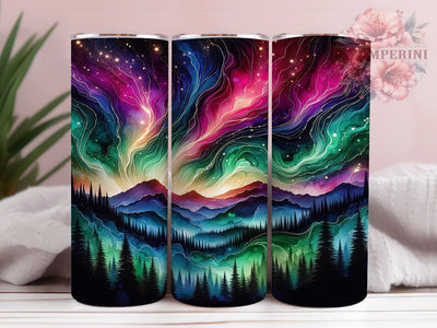 Aurora Borealis Forest 20oz Tumbler, Aurora Borealis, Forest Landscape, Night Sky, Magical Nature, 20oz Tumbler Wrap, Sublimation PNG Sublimation Li Zamperini 