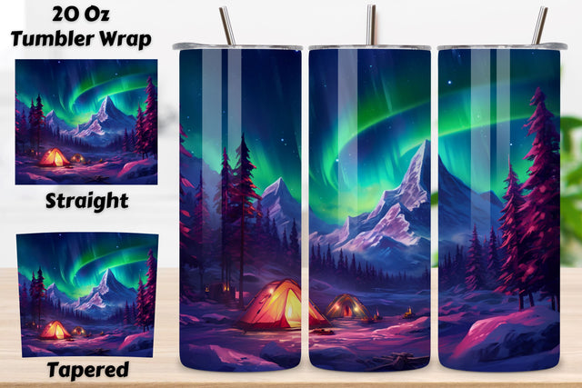 Aurora Borealis Glamping Tumbler Wrap | winter camping, Northern Lights Seamless Tumbler Wrap for 20 oz Skinny Tumbler PNG Sublimation Design Instant Digital Download Aurora Sublimation FloridPrintables 