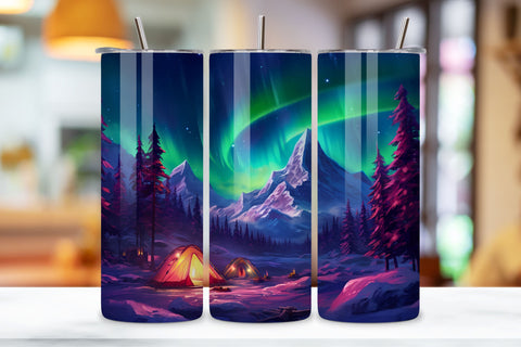 Aurora Borealis Glamping Tumbler Wrap | winter camping, Northern Lights Seamless Tumbler Wrap for 20 oz Skinny Tumbler PNG Sublimation Design Instant Digital Download Aurora Sublimation FloridPrintables 