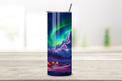 Aurora Borealis Glamping Tumbler Wrap | winter camping, Northern Lights Seamless Tumbler Wrap for 20 oz Skinny Tumbler PNG Sublimation Design Instant Digital Download Aurora Sublimation FloridPrintables 