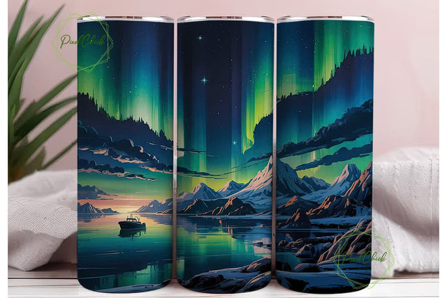 Aurora Borealis Night 20oz Tumbler Wrap Sublimation PixelChick 