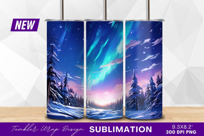 Aurora Borealis Over Snowy Winter Landscape Painting Sublimation Regulrcrative 