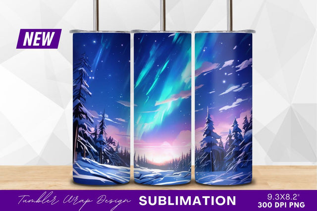 Aurora Borealis Over Snowy Winter Landscape Painting Sublimation Regulrcrative 