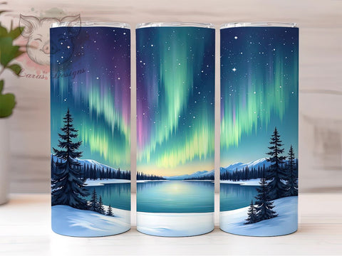 Aurora Borealis Scenic Tumbler Wrap, Northern Lights Aurora Tumbler, Aurora Borealis Tumbler Wrap, Winter Night Digital Wrap, Scenic Nature Tumbler Wrap, Seamless Design Sublimation Lara' s Designs 