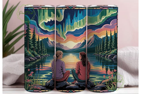Aurora Borealis Stained Glass Tumbler Sublimation PixelChick 