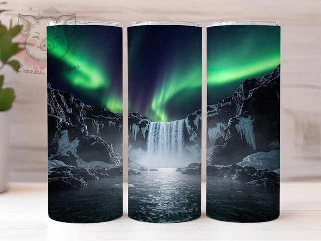 Aurora Borealis Waterfall 20oz Scenic Tumbler, Waterfall Design, 20oz Sublimation Wrap, Nature Drinkware, Unique Tumblers, Scenic Art, Gift for Nature Lovers Sublimation Lara' s Designs 