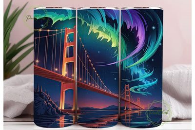 Aurora Bridge Night 20oz Tumbler Wrap Sublimation PixelChick 