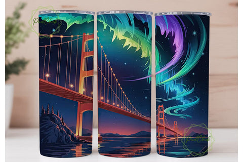 Aurora Bridge Night 20oz Tumbler Wrap Sublimation PixelChick 