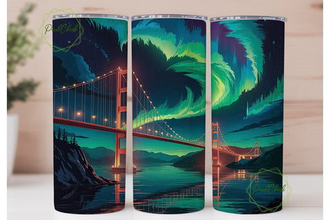 Aurora Bridge Night 20oz Tumbler Wrap Sublimation PixelChick 