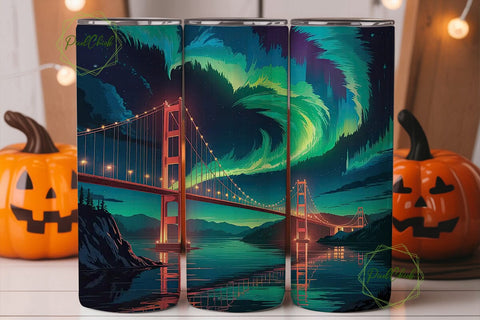 Aurora Bridge Night 20oz Tumbler Wrap Sublimation PixelChick 