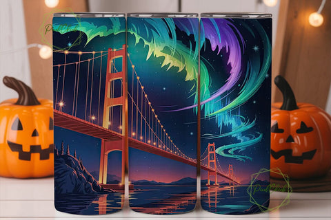 Aurora Bridge Night 20oz Tumbler Wrap Sublimation PixelChick 