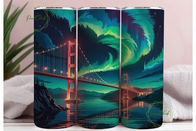 Aurora Bridge Night 20oz Tumbler Wrap Sublimation PixelChick 