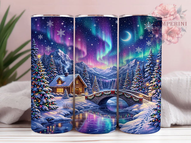 Aurora Christmas Cabin 20oz Tumbler, Aurora Xmas Cabin, Christmas Cabin, Aurora Cabin PNG, Christmas Cabin PNG, Cabin Tumbler Wrap, Aurora Cabin Tumbler, 20oz Tumbler Wrap Sublimation Li Zamperini 