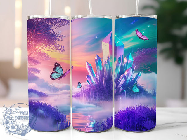 Aurora Crystal Butterfly Tumbler, Crystal Butterfly Art, Aurora Butterfly Design, 20Oz Wrap Design, Butterfly Sublimation, Iridescent Aurora Theme, Magical Crystal Pattern Sublimation ToriDesigns 