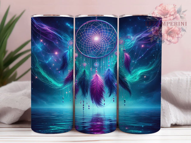 Aurora Dreamcatcher Boho Tumbler, Northern Lights Dreamcatcher, Aurora Boho Design, 20Oz Sublimation Wrap, Mystic Dreamcatcher Art, Aurora Sky Texture, Tumbler Sublimation Sublimation Li Zamperini 
