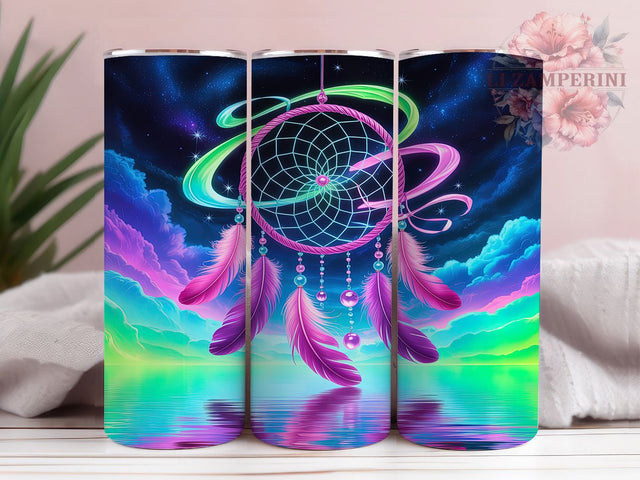 Aurora Dreamcatcher Boho Tumbler, Northern Lights Dreamcatcher, Aurora Boho Design, 20Oz Sublimation Wrap, Mystic Dreamcatcher Art, Aurora Sky Texture, Tumbler Sublimation Sublimation Li Zamperini 