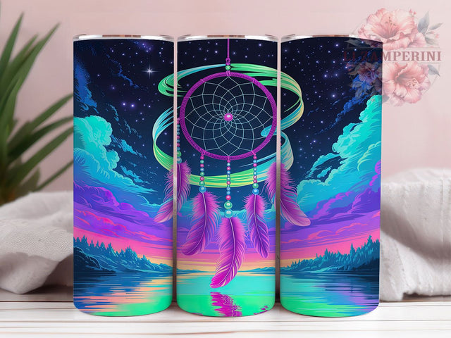 Aurora Dreamcatcher Boho Tumbler, Northern Lights Dreamcatcher, Aurora Boho Design, 20Oz Sublimation Wrap, Mystic Dreamcatcher Art, Aurora Sky Texture, Tumbler Sublimation Sublimation Li Zamperini 