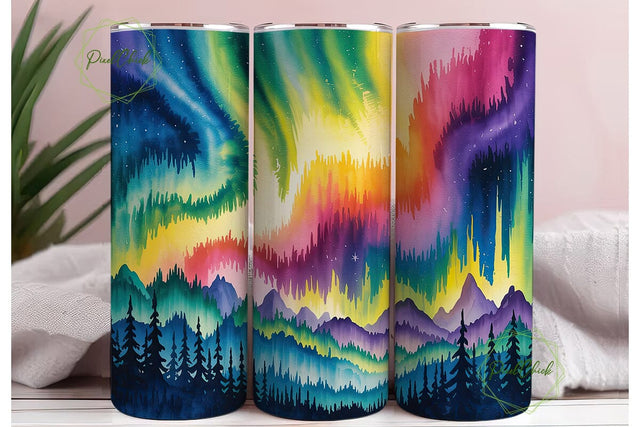 Aurora Forest 20oz Tumbler Wrap Sublimation PixelChick 
