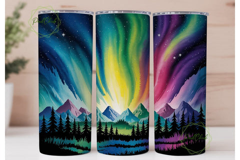 Aurora Forest 20oz Tumbler Wrap Sublimation PixelChick 