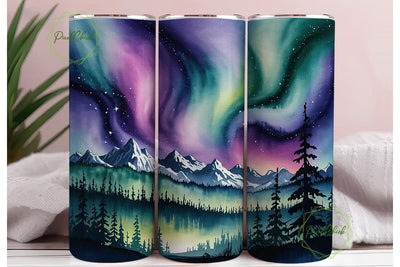 Aurora Forest Night 20oz Tumbler Wrap Sublimation PixelChick 